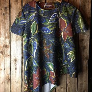 Zara web collection blue floral symmetrical blouse